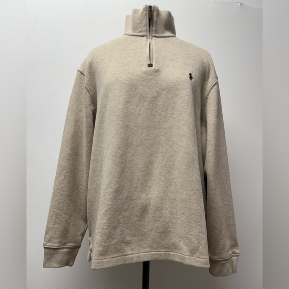 Polo Ralph Lauren Men’s Quarter Zip Mocha Heat Long Sleeve Sweater Size XL - Picture 1 of 9